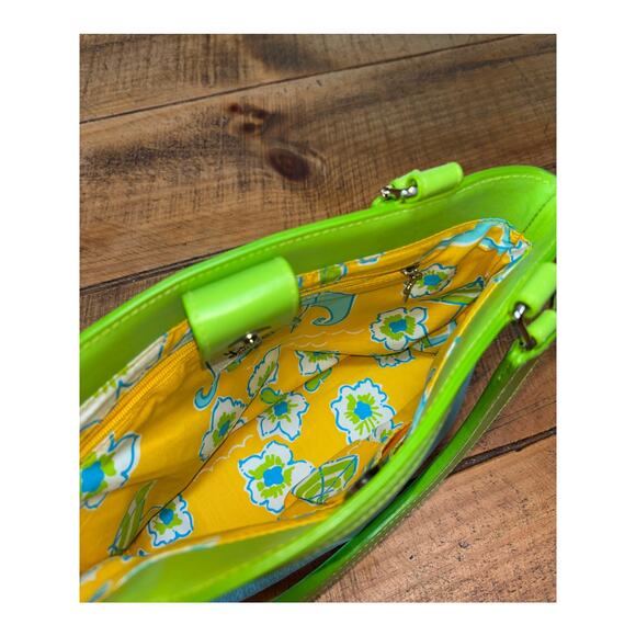 NEW Lilly Pulitzer Blue Green Lilly Vintage 90s Lunch Bag Purse Inside Pockets - Picture 6 of 13